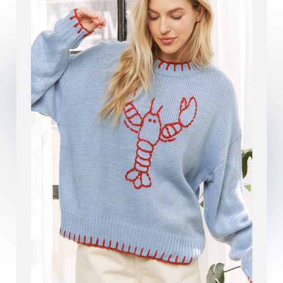 Vernacular lobster crewneck pullover sweater blue 54174 - Picture 2 of 15